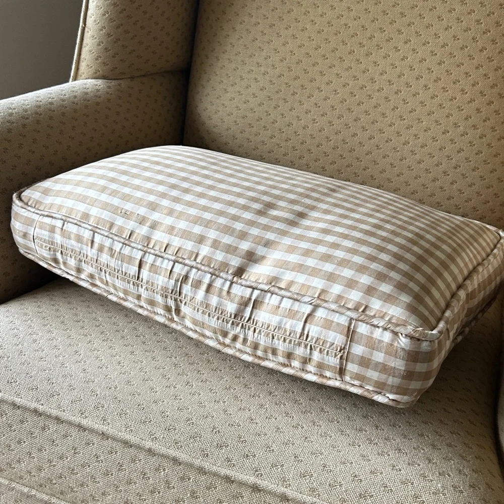 Gingham Pillow and Plush Blanket Set Tan Brown All Season Vintage Ethan Allen